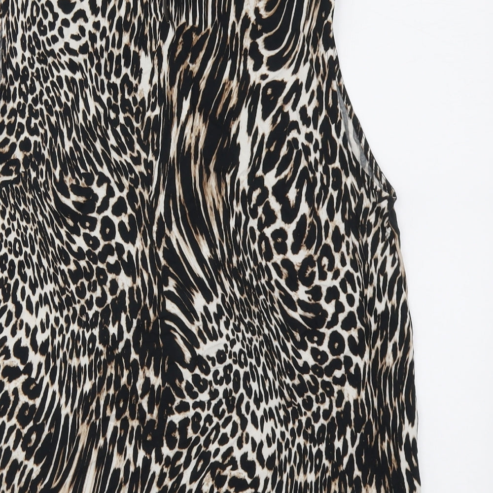 Marks & Spencer Womens Black Animal Print Viscose Basic Blouse Size 12 Boat Neck