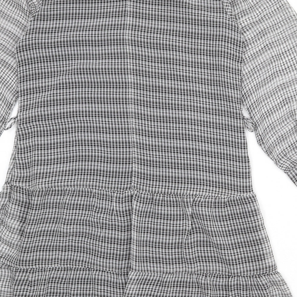 Dynamite Womens Grey Check Polyester A-Line Size M Round Neck Button