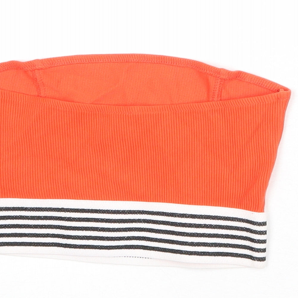 Topshop Womens Orange Striped Cotton Cropped Tank Size 8 Square Neck - Ribbed Bandeau