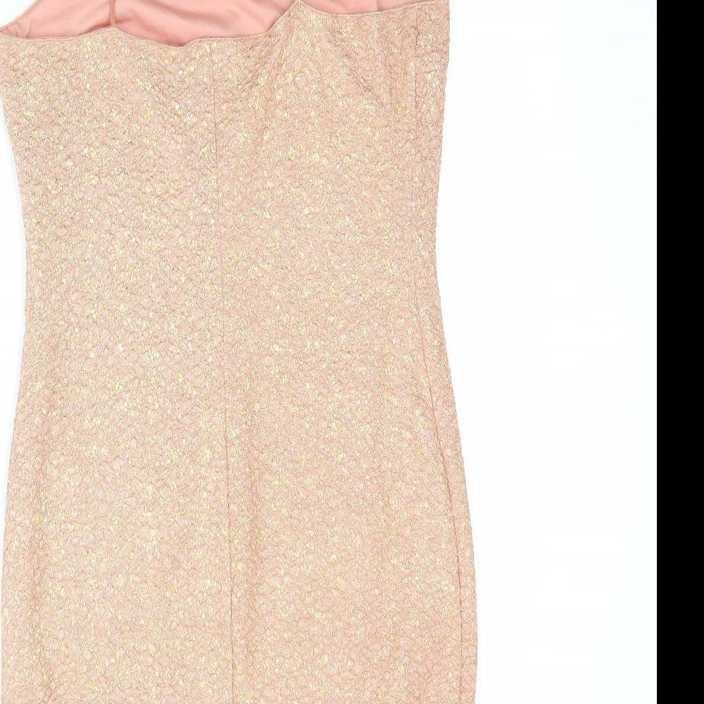 Urmoda Womens Pink Geometric Polyester Slip Dress Size M V-Neck Pullover