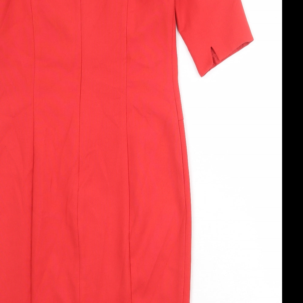 Kenneth Cole Womens Red Polyester A-Line Size 14 V-Neck Zip