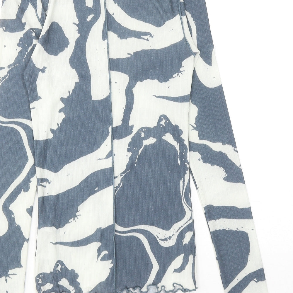 Topshop Womens Blue Geometric Polyester Basic Blouse Size 8 Round Neck