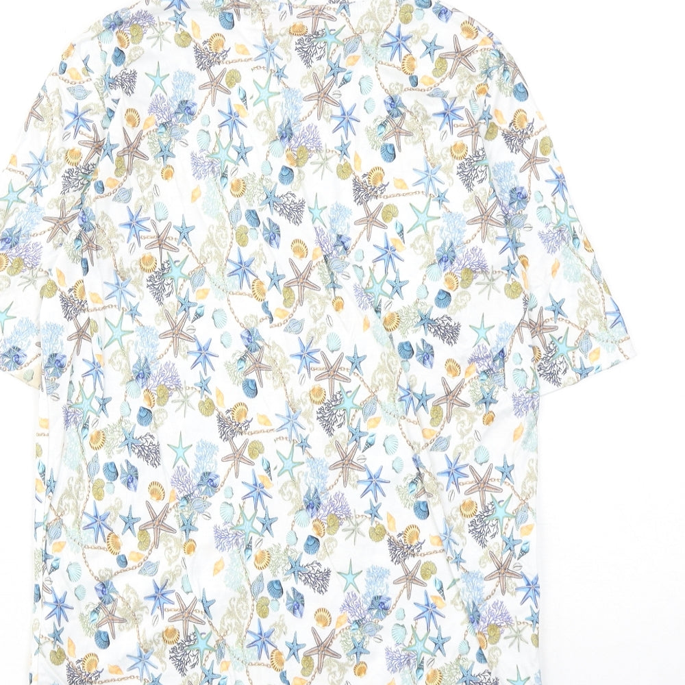Country Collection Womens Multicoloured Geometric Cotton Basic Blouse Size XS Round Neck - Starfish and Seashells Print