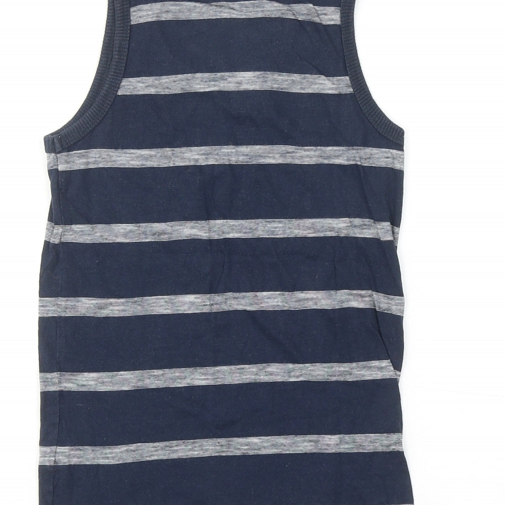 Next Boys Blue Striped Cotton Basic Tank Size 6 Years Round Neck Pullover