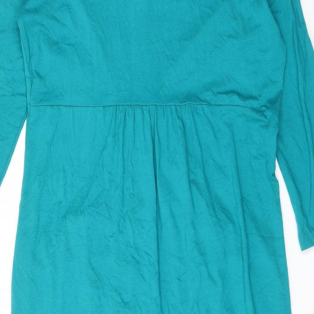 Marks & Spencer Womens Blue Viscose A-Line Size 12 V-Neck Pullover