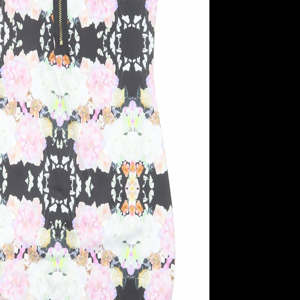 H&M Womens Multicoloured Geometric Polyester Bodycon Size S Round Neck Zip