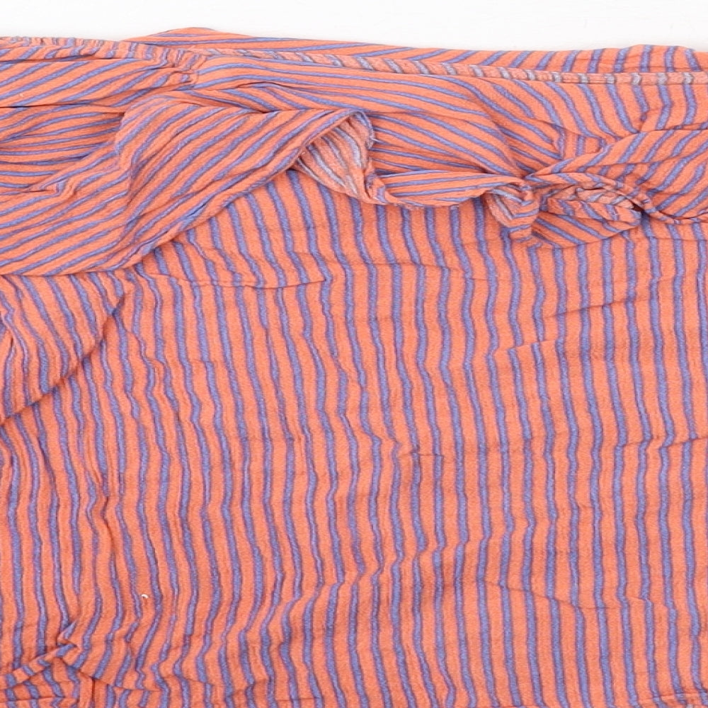 Sweewe Womens Orange Striped Viscose Basic Blouse Size S Boat Neck