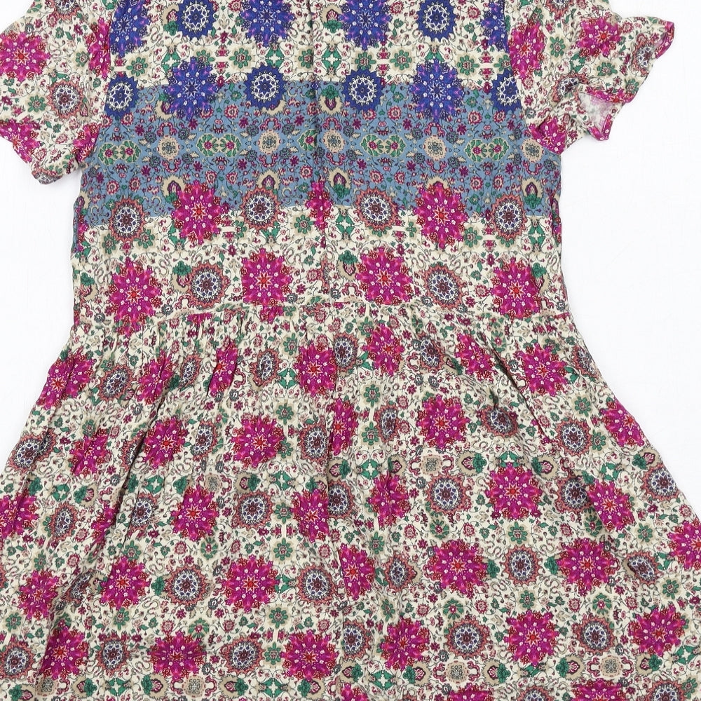 Topshop Womens Multicoloured Floral Viscose A-Line Size 8 Round Neck Zip