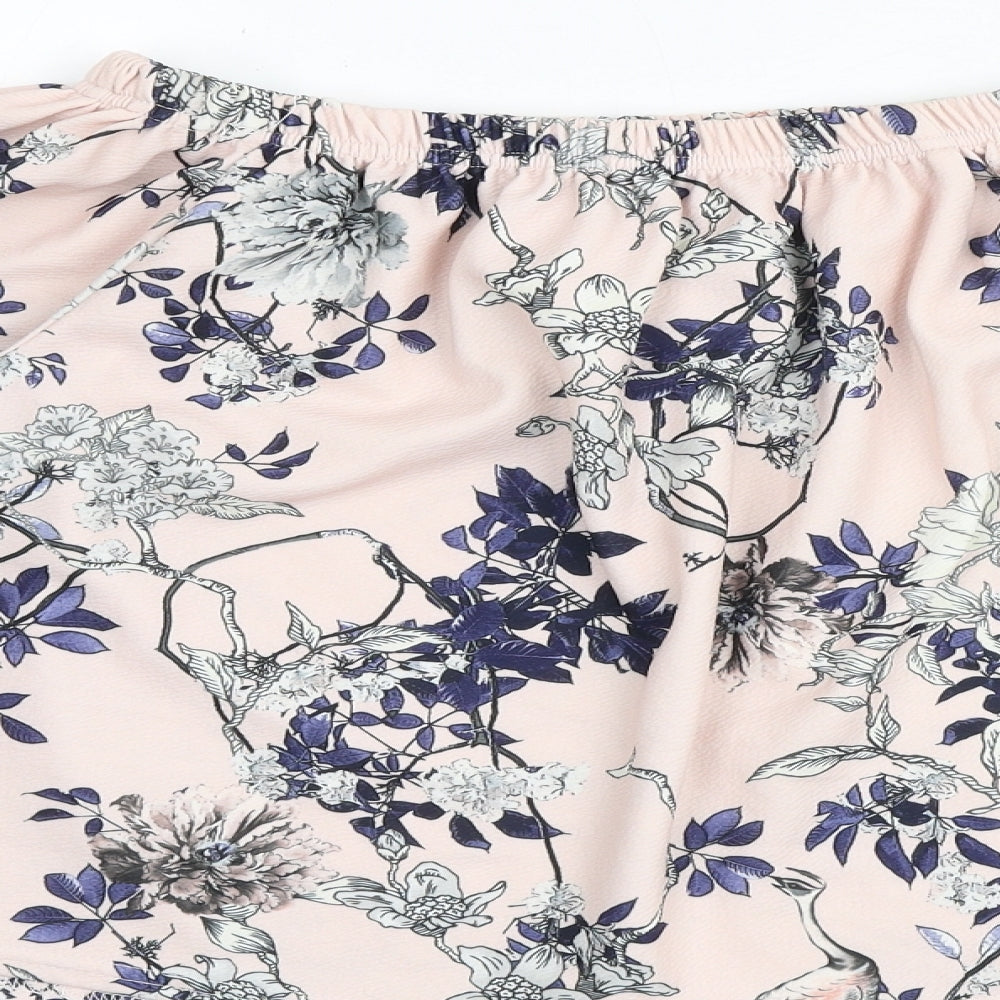 Glamour Babe Womens Pink Floral Polyester Basic Blouse Size S Off the Shoulder