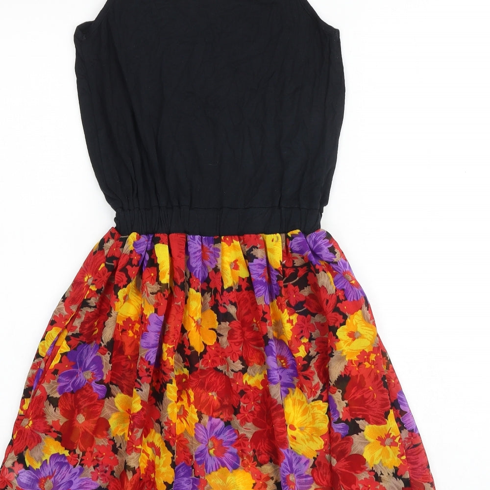 Topshop Womens Multicoloured Floral Viscose A-Line Size 8 Round Neck Pullover