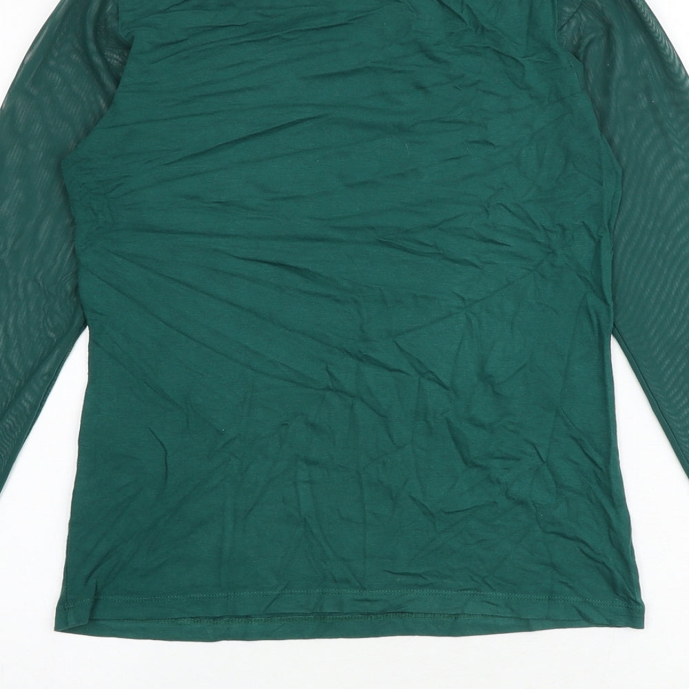 Warehouse Womens Green Polyester Basic T-Shirt Size 6 Boat Neck - Mesh Sleeves