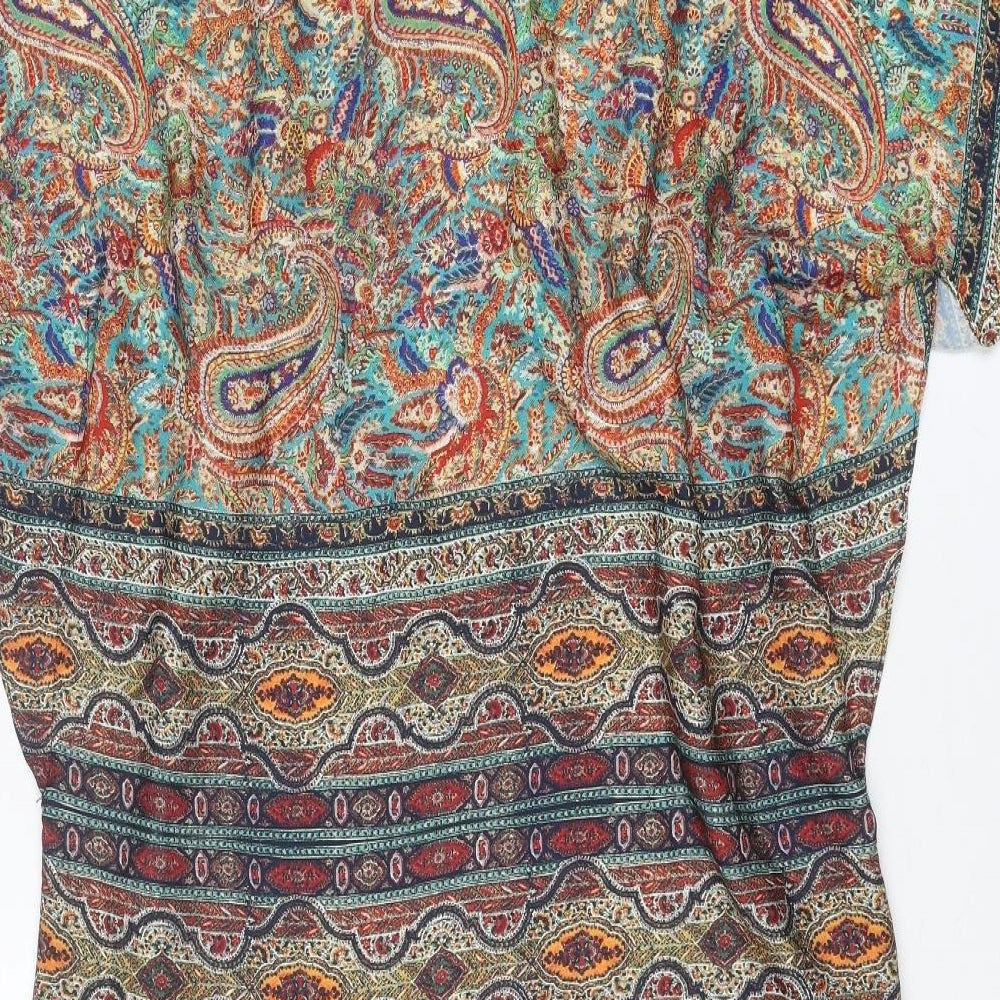 Zara Womens Multicoloured Geometric Polyester A-Line Size M V-Neck Pullover