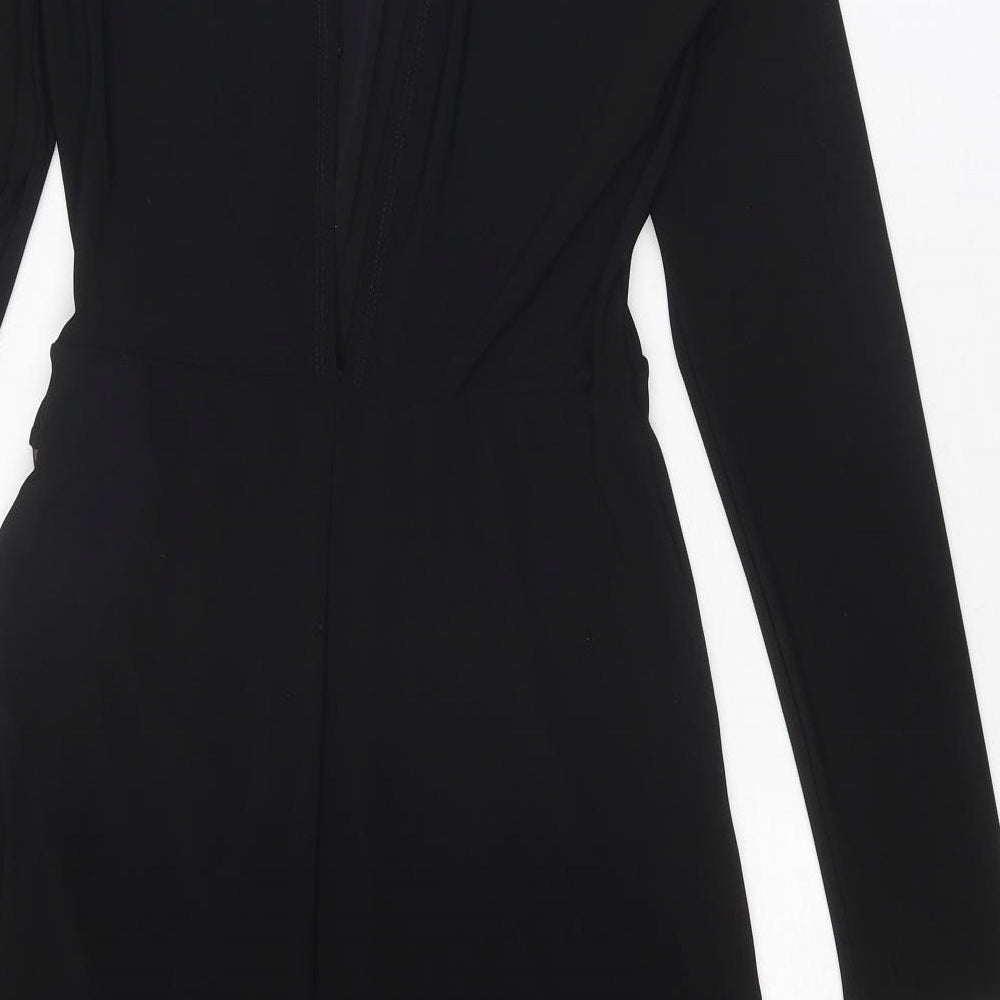 Warehouse Womens Black Polyester A-Line Size 8 Round Neck Button