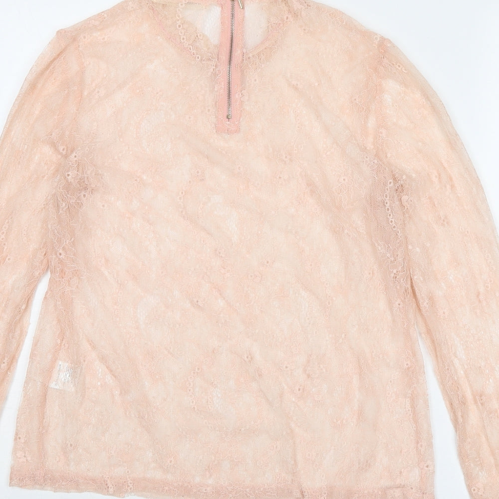 Vera & Lucy Womens Pink Polyamide Basic Blouse Size L Mock Neck