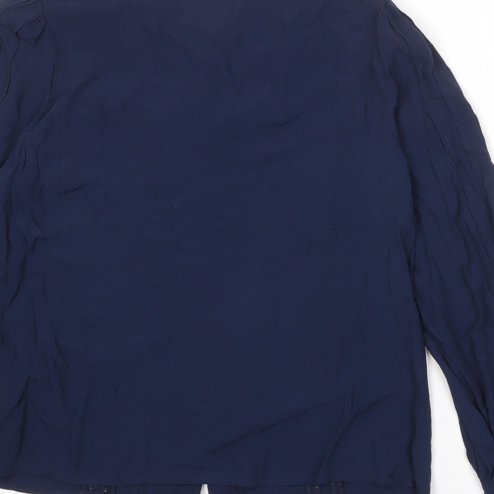 Marks & Spencer Womens Blue Viscose Basic Button-Up Size 10 Round Neck