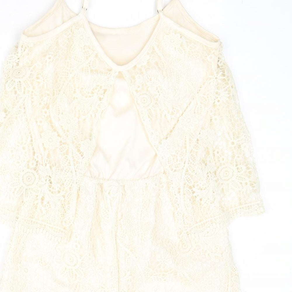 Rebel Womens Beige Floral Polyester Playsuit One-Piece Size M Pullover