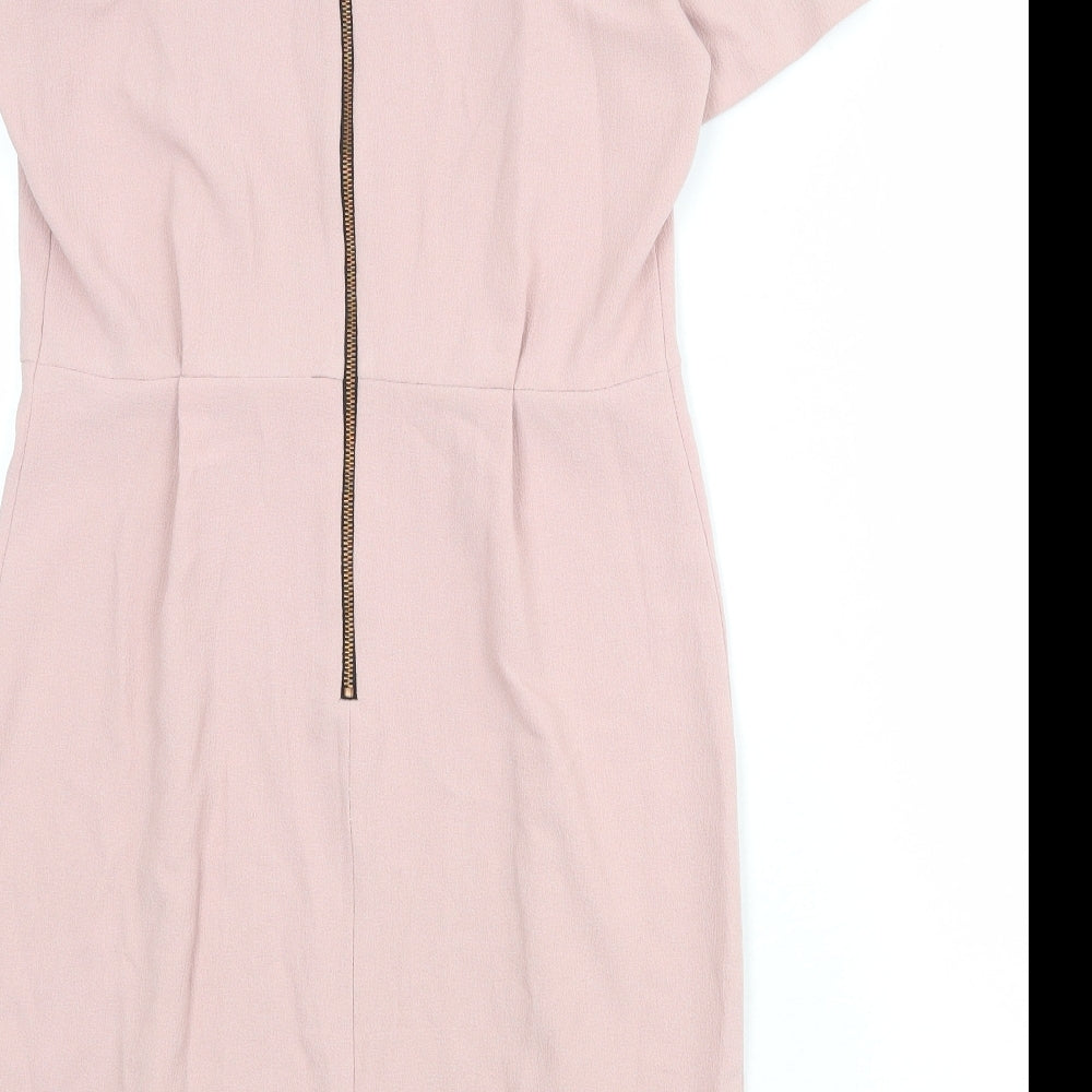 Topshop Womens Pink Polyester Shift Size 12 Round Neck Zip