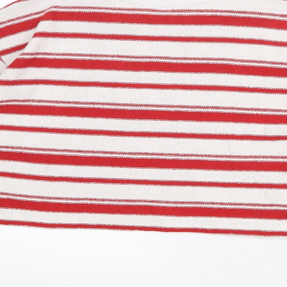 Zara Womens White Round Neck Striped Acrylic Pullover Jumper Size S