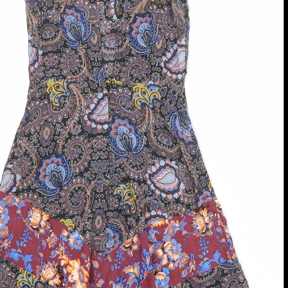 Topshop Womens Multicoloured Geometric Viscose A-Line Size 8 Round Neck Zip