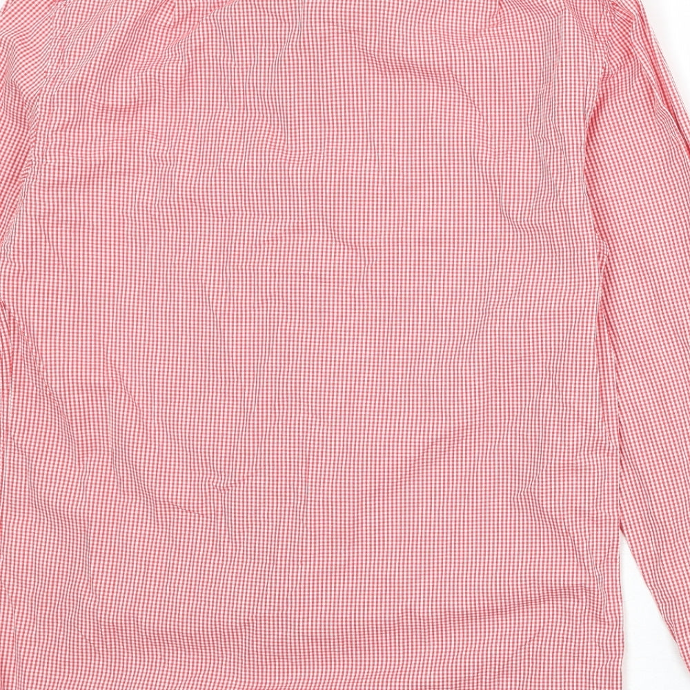 Man At LA Mens Red Check Cotton Button-Up Size S Collared Button