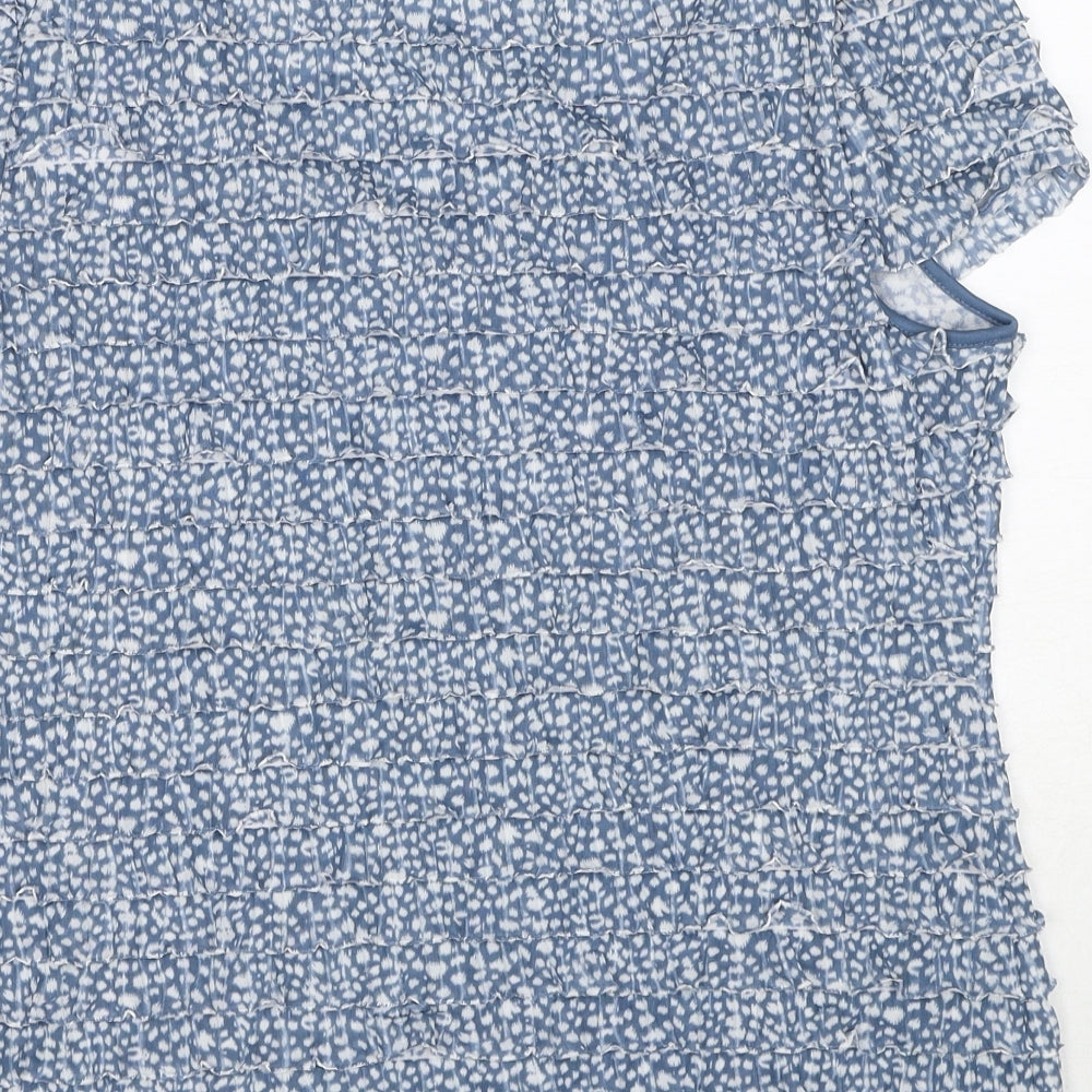 Phase Eight Womens Blue Geometric Polyester Basic T-Shirt Size 8 Scoop Neck