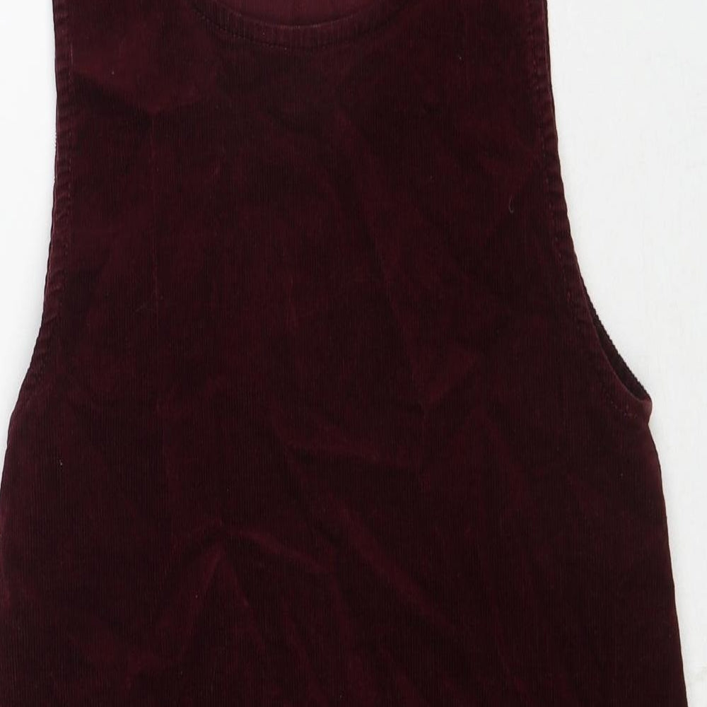 New Look Womens Red Cotton Pinafore/Dungaree Dress Size 6 Scoop Neck Pullover