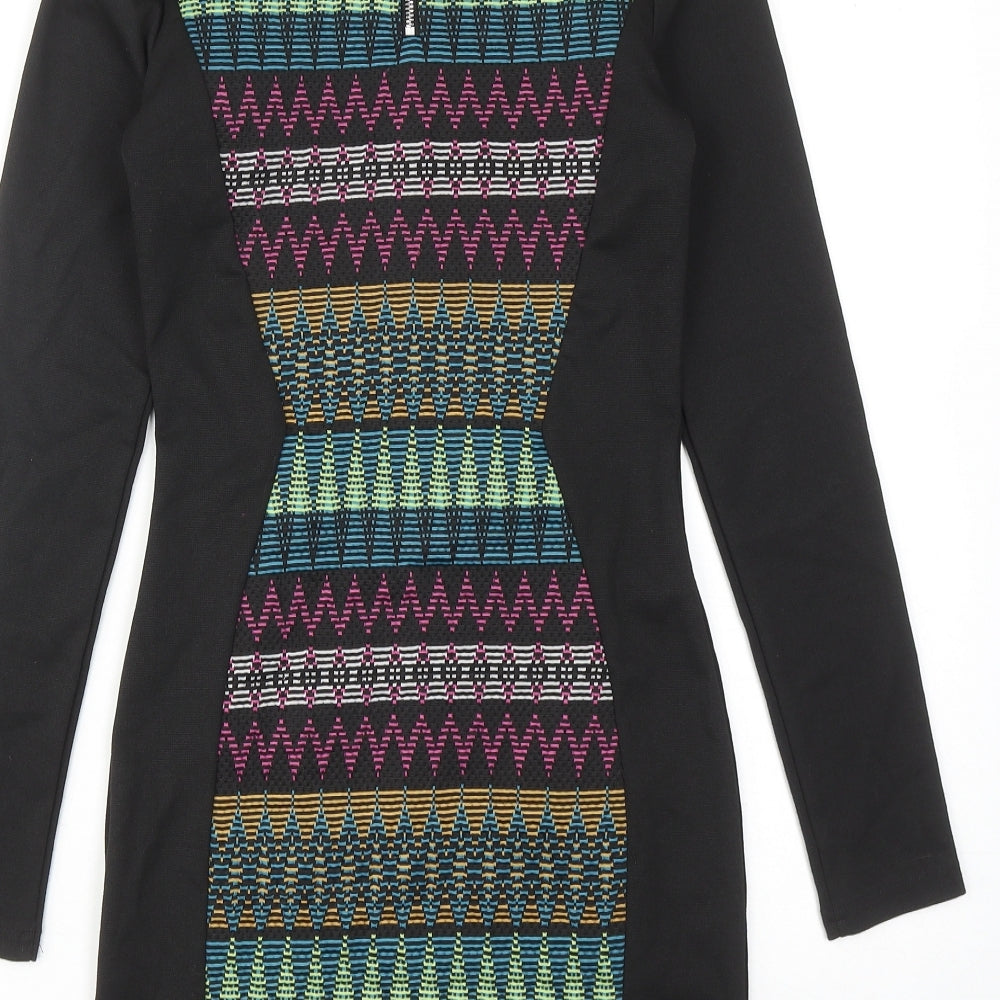 H&M Womens Multicoloured Geometric Polyester Shift Size 8 Round Neck Zip