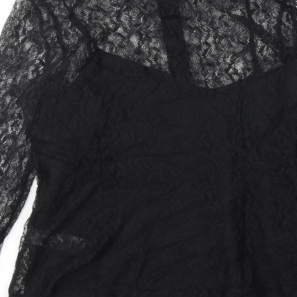 Marks & Spencer Womens Black Polyamide Basic Button-Up Size 10 Collared