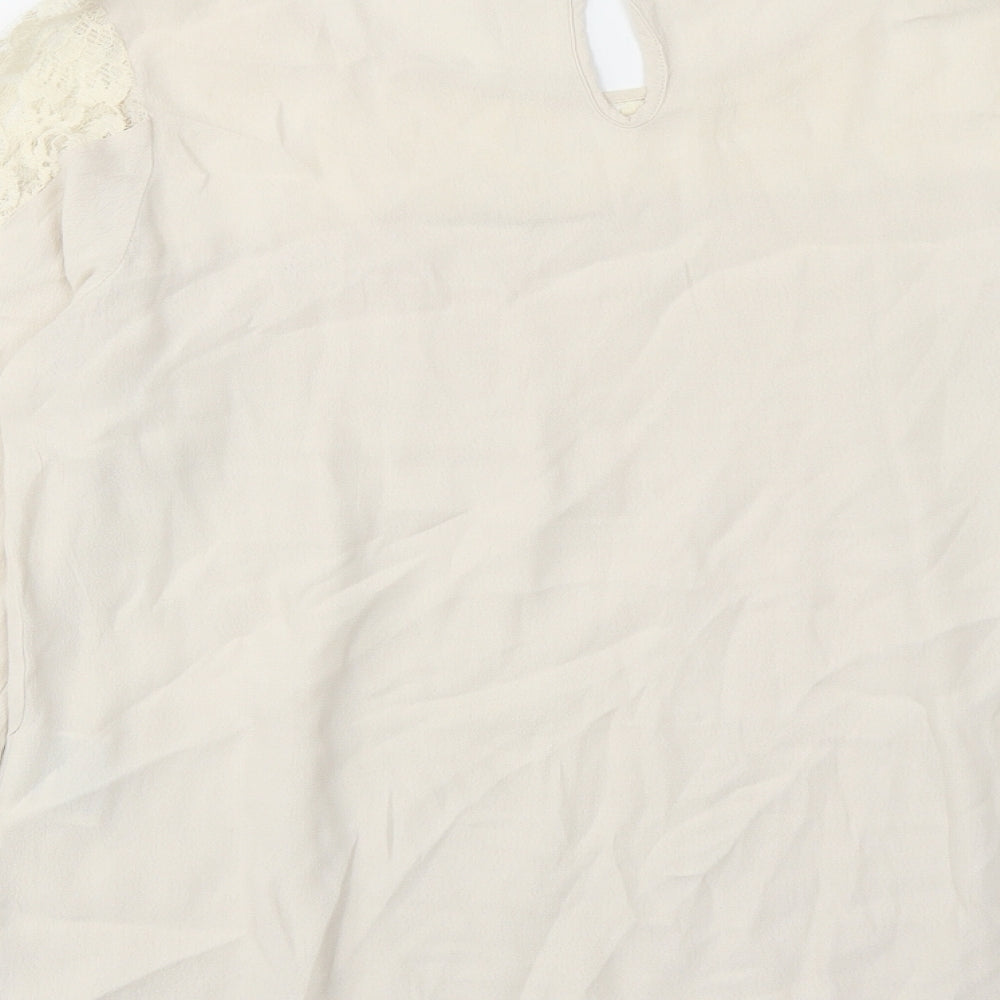 Numph Womens Beige Viscose Basic Blouse Size 12 Round Neck - Lace Neckline