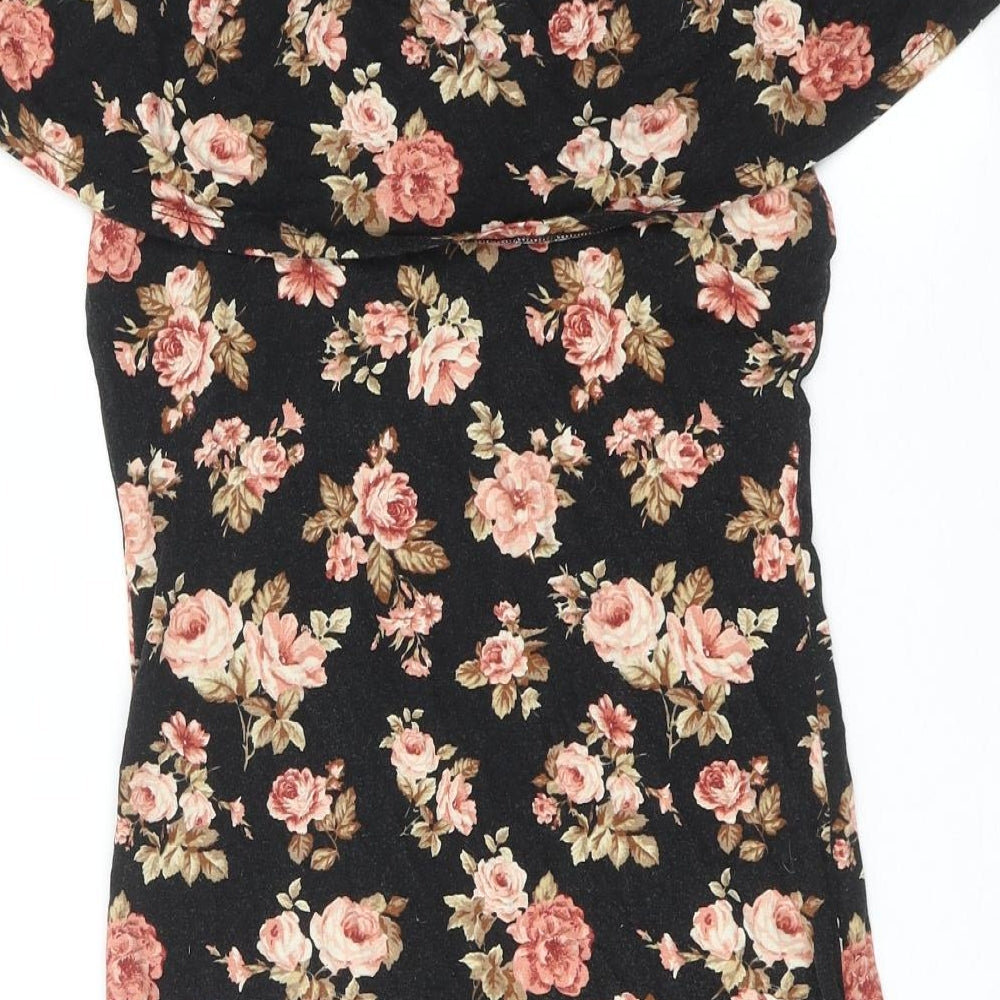 FOREVER 21 Womens Black Floral Viscose Bodycon Size S Off the Shoulder Pullover