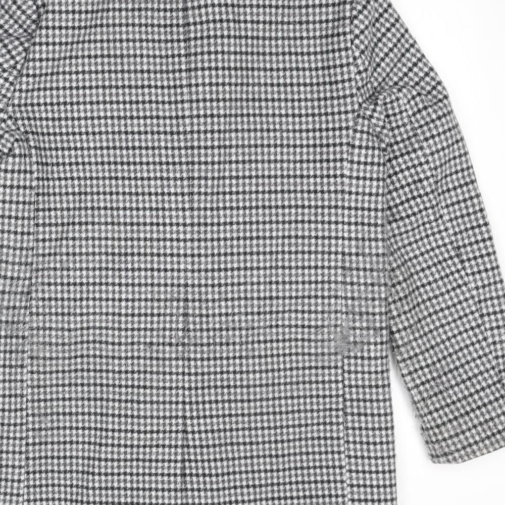 Marks & Spencer Womens Grey Geometric Pea Coat Coat Size 10 Button