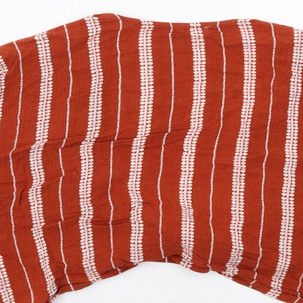 Garage Womens Orange Striped Viscose Wrap Blouse Size S V-Neck