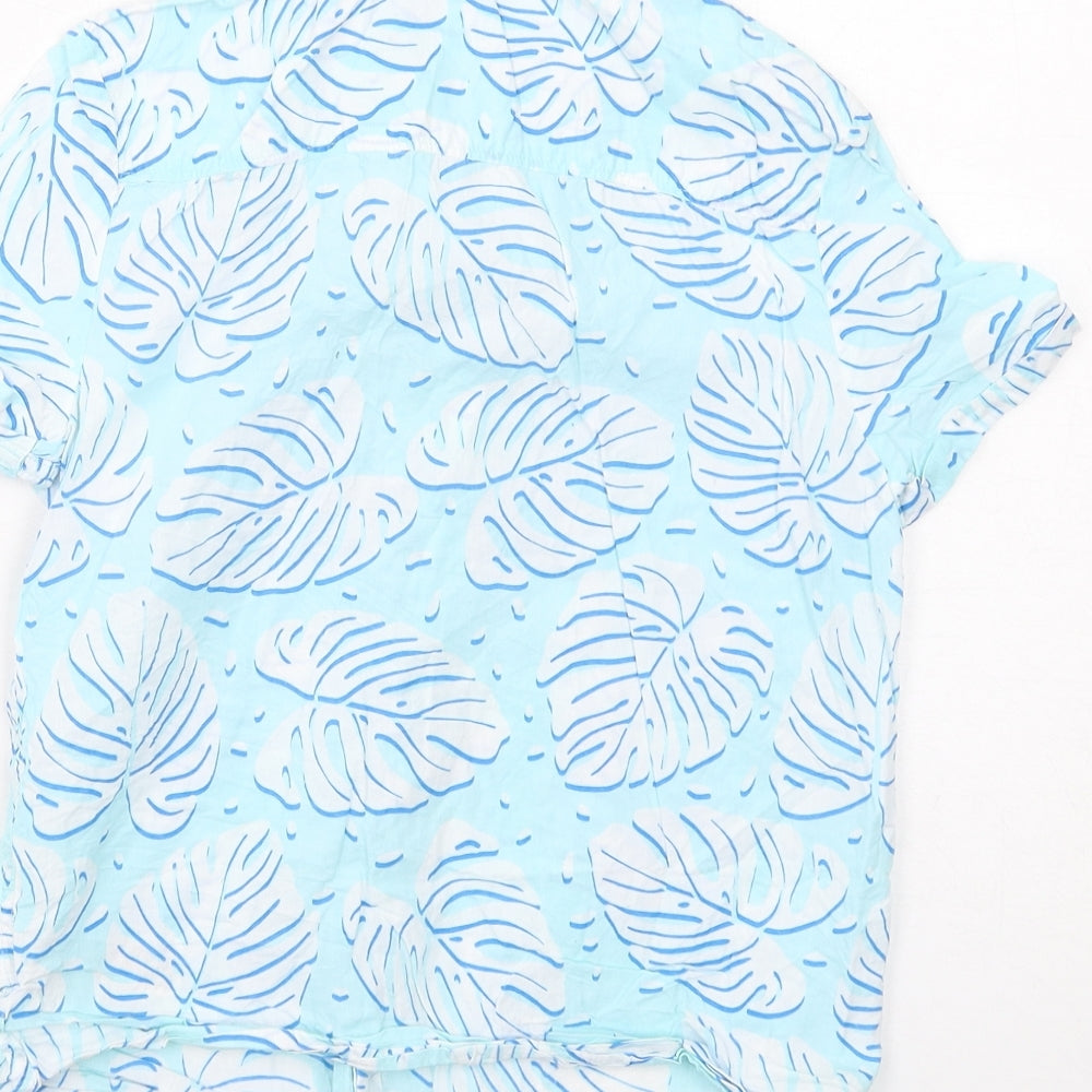 Marks & Spencer Boys Blue Geometric Cotton Basic Button-Up Size 8-9 Years Collared Button - Leaf Print