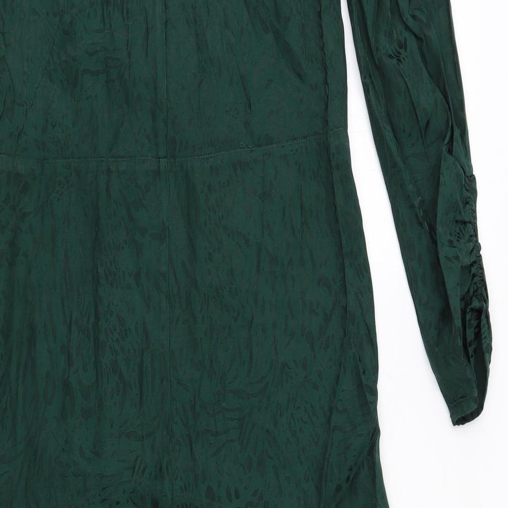 H&M Womens Green Animal Print Viscose Maxi Size 6 Round Neck Button - Cheetah pattern