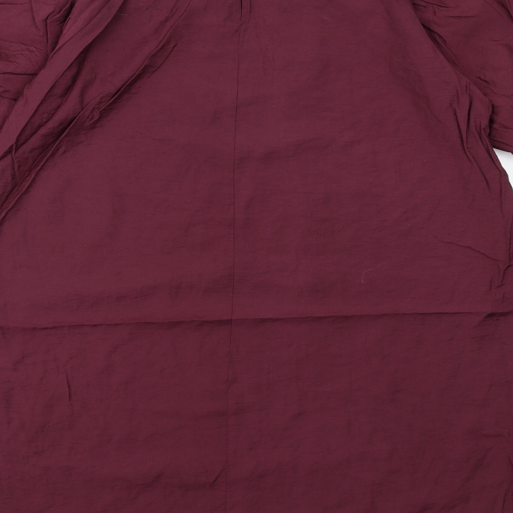 Marks & Spencer Womens Purple Viscose A-Line Size 12 Round Neck Button