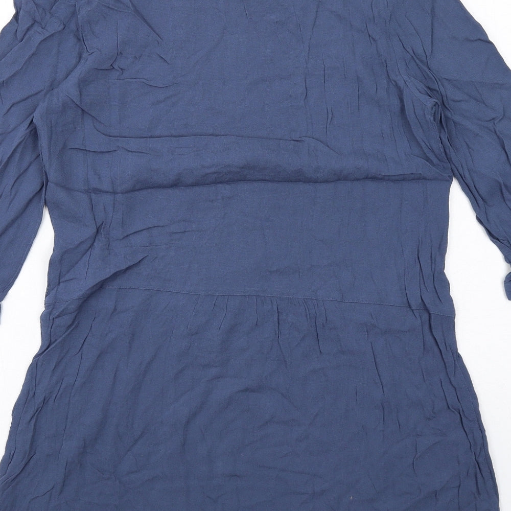 Indigo Womens Blue Viscose A-Line Size 10 Round Neck Button