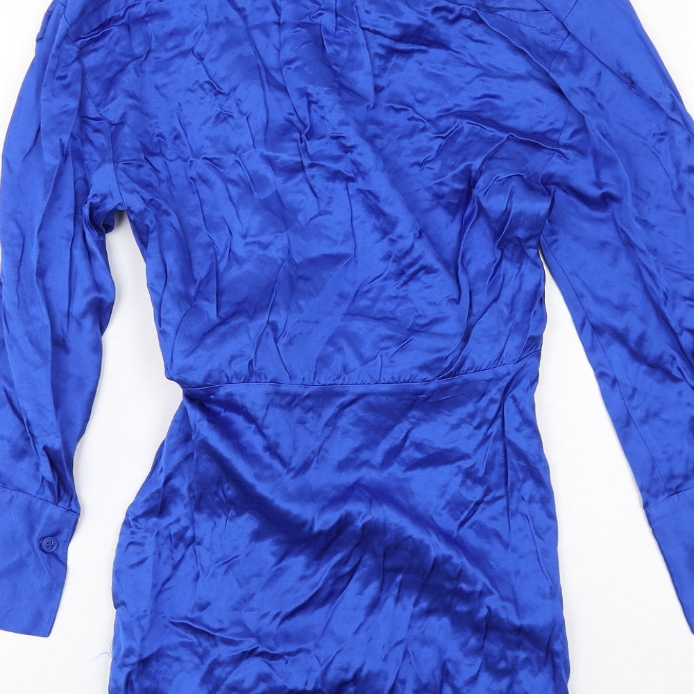 Zara Womens Blue Viscose Shirt Dress Size S Collared Tie - Wrap Style