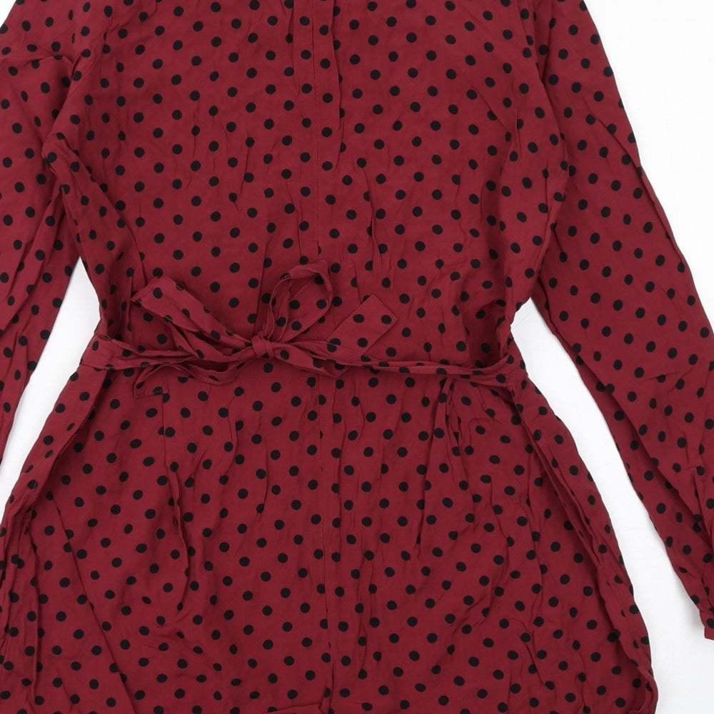 ASOS Womens Red Polka Dot Viscose Playsuit One-Piece Size 10 Zip