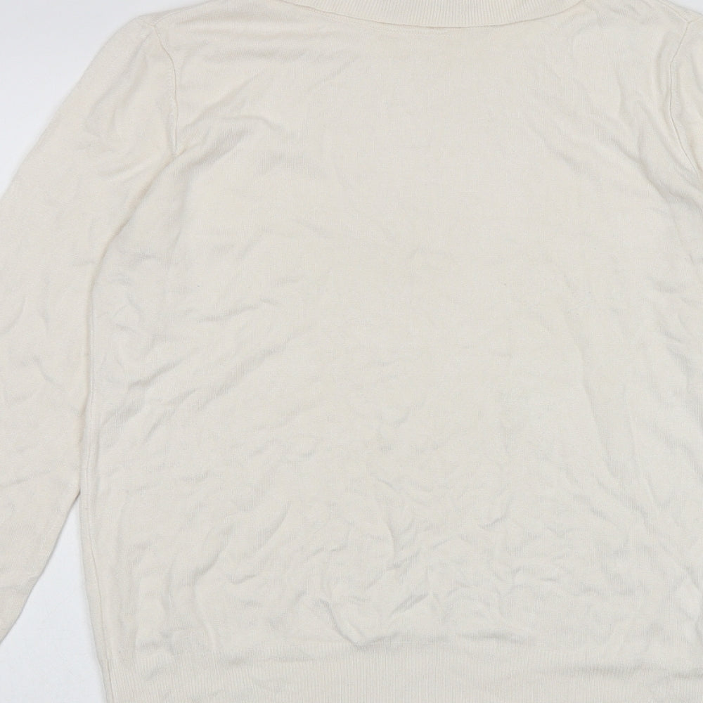 Marks & Spencer Womens Ivory Mock Neck Cotton Pullover Jumper Size M