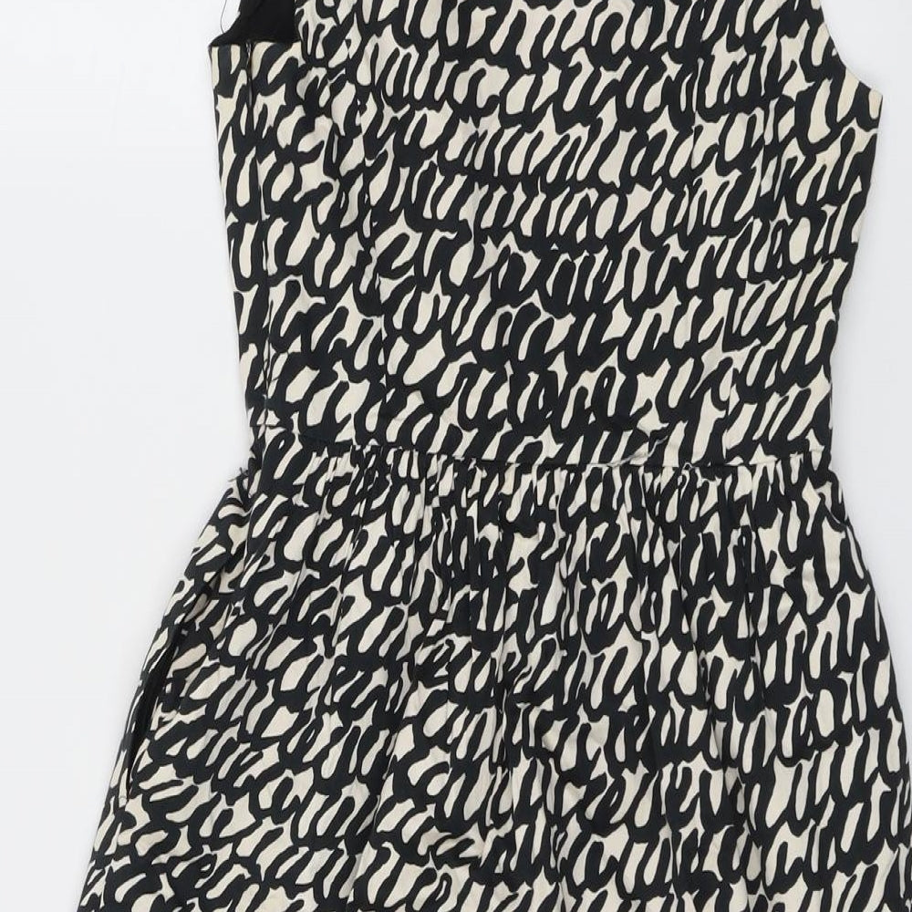 Zara Womens Black Geometric Cotton Shift Size XS Round Neck Zip