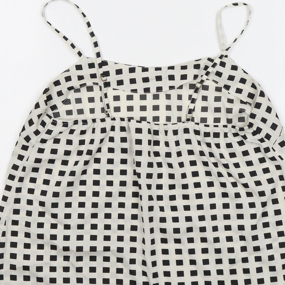 River Island Womens Beige Check Polyester Basic Tank Size 10 Round Neck