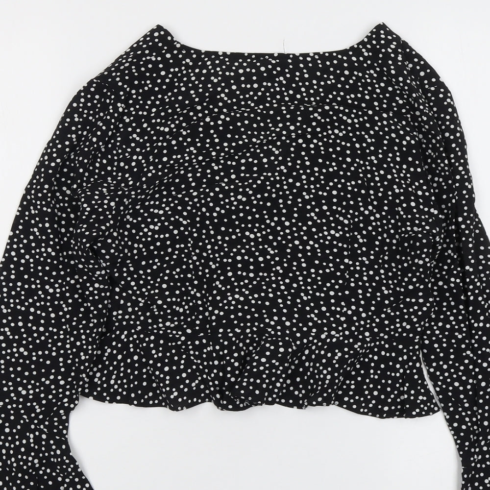 River Island Womens Black Polka Dot Viscose Basic Blouse Size 8 Round Neck