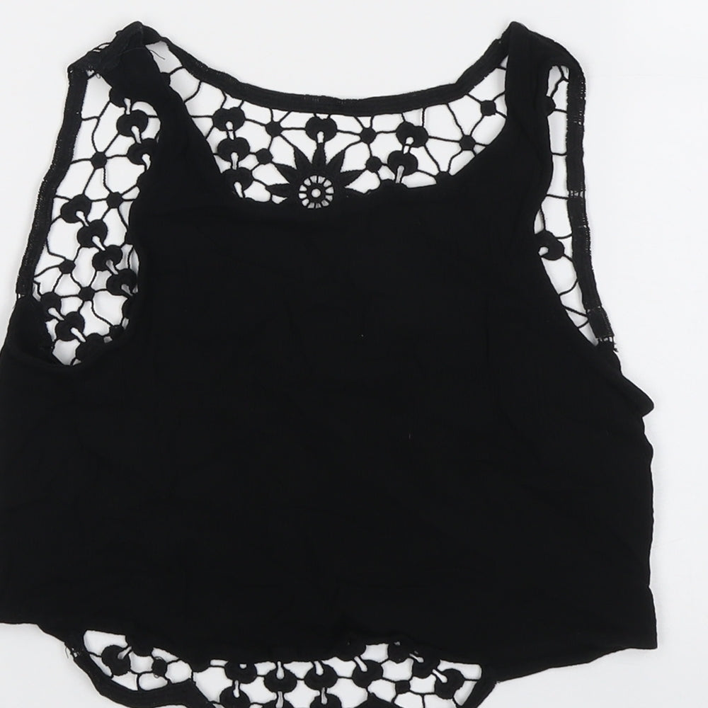 H&M Womens Black Polyester Cropped Tank Size 6 Round Neck