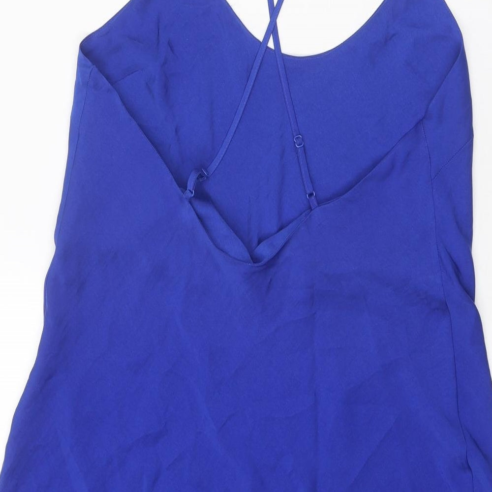 Marks & Spencer Womens Blue Polyester Slip Dress Size 12 Round Neck Pullover
