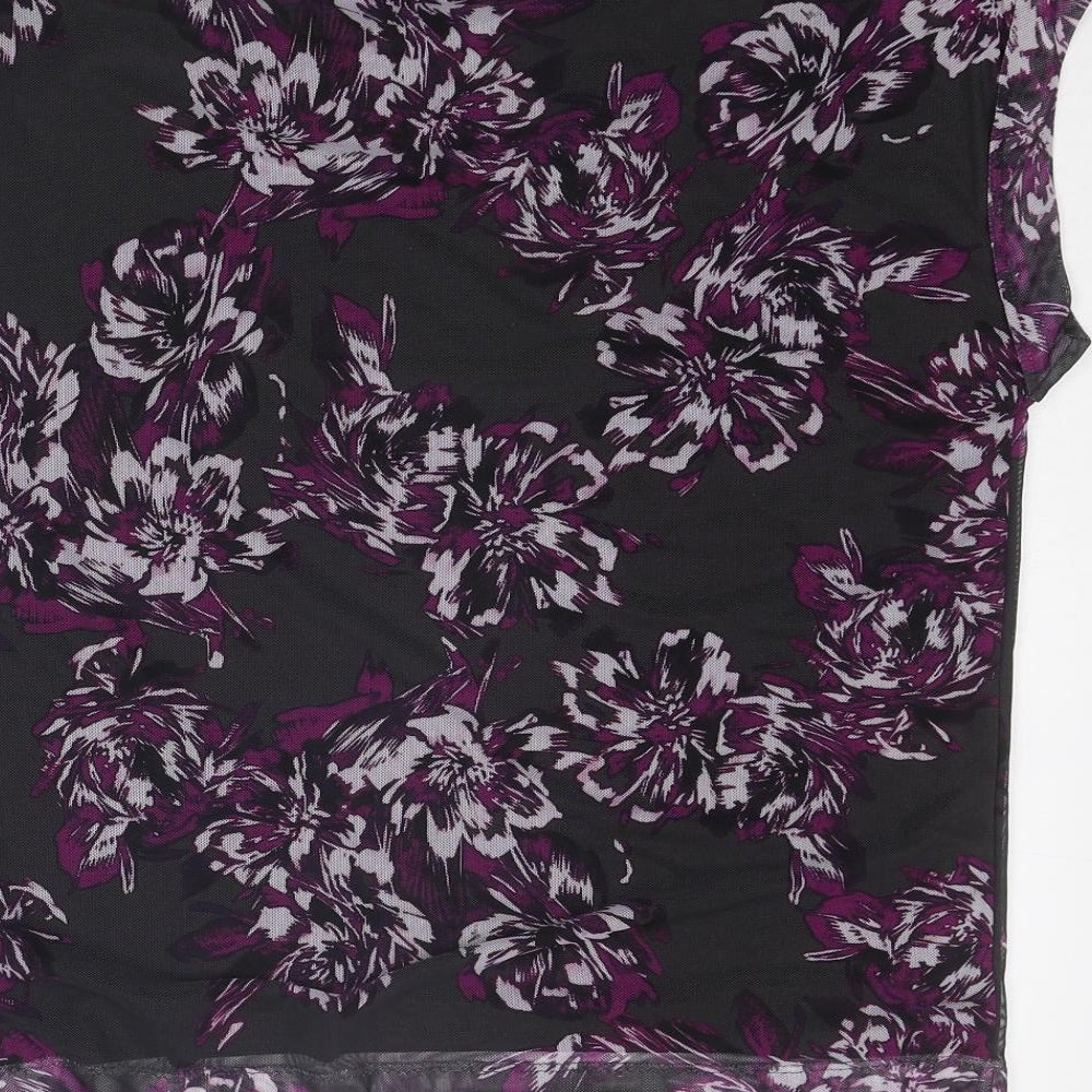Adrienne Vittadini Womens Grey Floral Polyester Basic T-Shirt Size S Round Neck