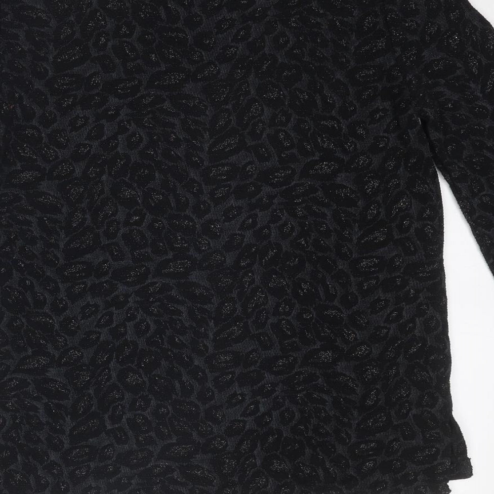 Principles Womens Black Geometric Polyester Basic Blouse Size 12 Round Neck