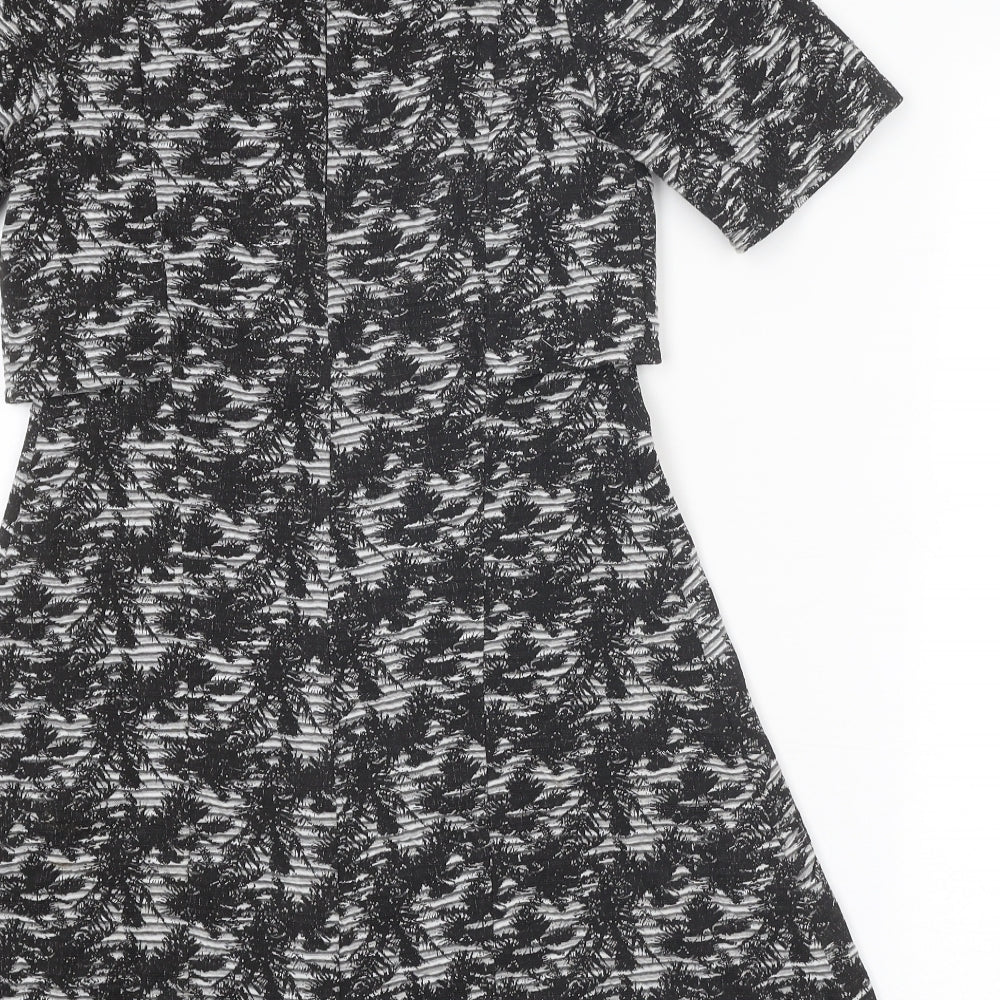 Topshop Womens Grey Floral Polyester A-Line Size 8 Round Neck Zip