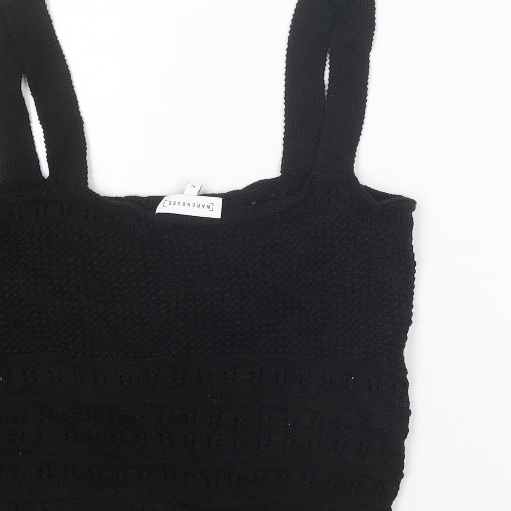 Warehouse Womens Black Cotton Cropped Tank Size 10 Square Neck