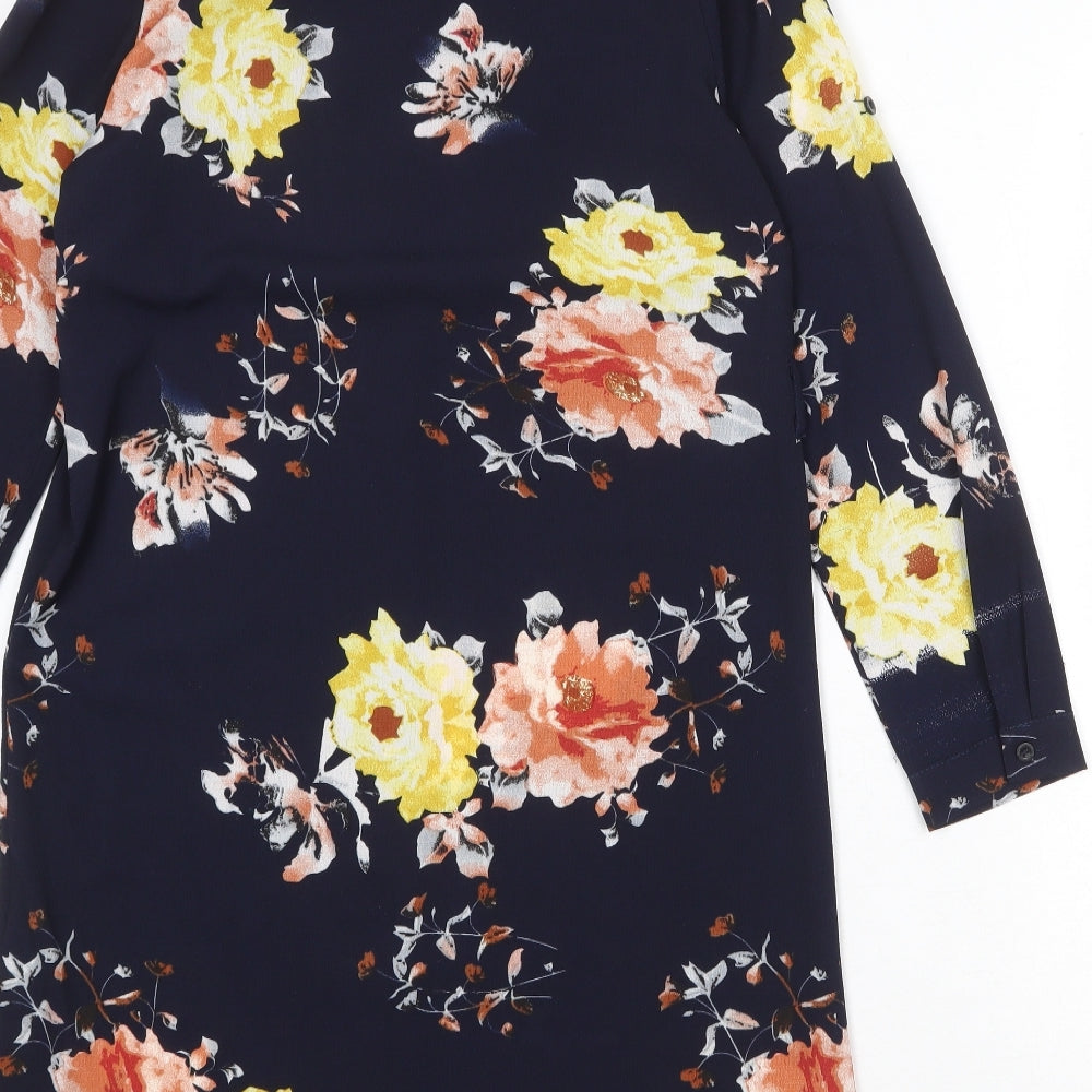 Mela London Womens Blue Floral Polyester Skater Dress Size 8 Collared Button