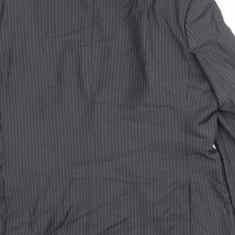 Karl Jackson Mens Grey Striped Polyester Jacket Suit Jacket Size 44 Regular